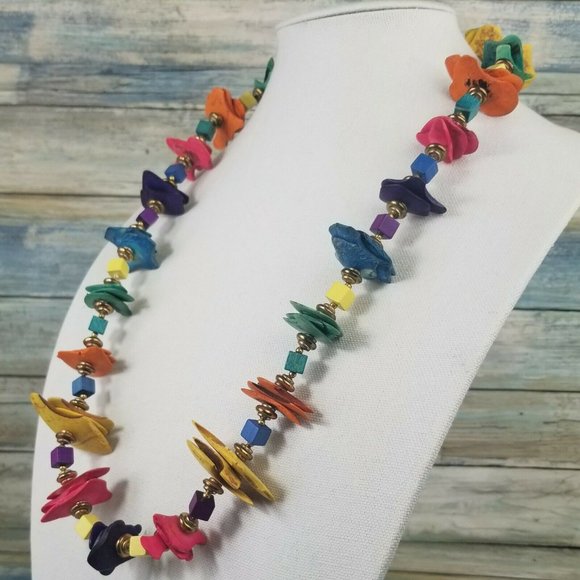 Vintage Miriam Haskell Wood Necklace E4 - Picture 2 of 10